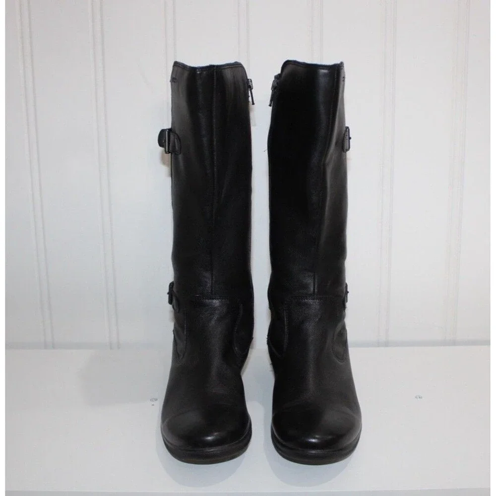 ECCO‎ Babett Boots EU 39 US 8 Black Leather GORE-TEX Waterproof Tall Wedge